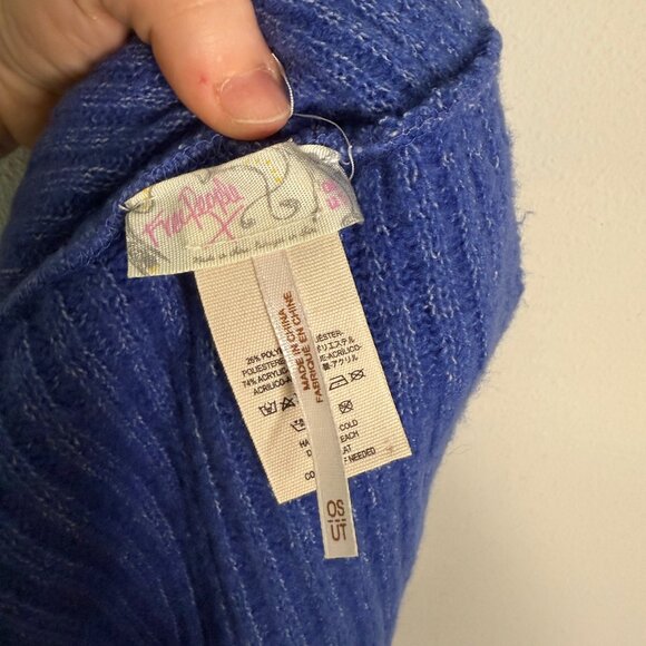 Free People Women's Blue Knit Ribbed Hooded Scarf Snood‎ Neck Warmer - Picture 4 of 6